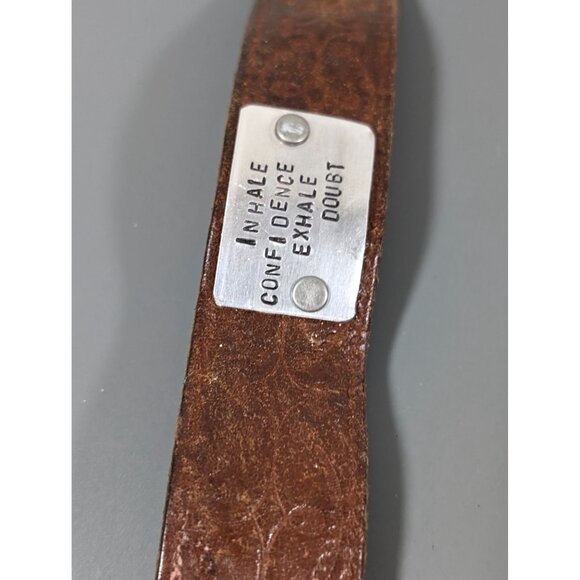 Embossed Brown Leather Snap Cuff Bracelet Inhale Confidence 7.5" - Picture 4 of 9